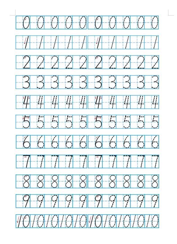 数字1到10的描红田字格带笔画提示