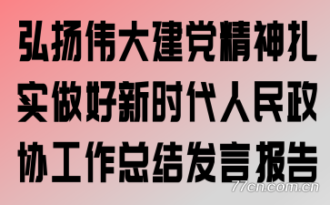 弘扬伟大建党精神扎实做好新时代人民政协工作总结发言报告