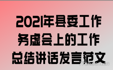 2021年县委工作务虚会上的工作总结讲话发言范文